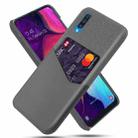 For Samsung Galaxy A50 Cloth Texture PC + PU Leather Back Cover Shockproof Case with Card Slot(Grey) - 1