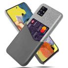 For Samsung Galaxy A51 5G Cloth Texture PC + PU Leather Back Cover Shockproof Case with Card Slot(Grey) - 1