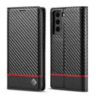 LC.IMEEKE Carbon Fiber PU + TPU Horizontal Flip Leather Case with Holder & Card Slot & Wallet For Samsung Galaxy S21 5G(Horizontal Black) - 1