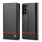 LC.IMEEKE Carbon Fiber PU + TPU Horizontal Flip Leather Case with Holder & Card Slot & Wallet For Samsung Galaxy S21+ 5G(Horizontal Black) - 1