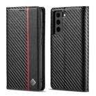 LC.IMEEKE Carbon Fiber PU + TPU Horizontal Flip Leather Case with Holder & Card Slot & Wallet For Samsung Galaxy S21+ 5G(Vertical Black) - 1
