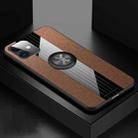 For iPhone 11 XINLI Stitching Cloth Textue Shockproof TPU Protective Case with Ring Holder(Brown) - 1