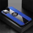 For iPhone 11 Pro Max XINLI Stitching Cloth Textue Shockproof TPU Protective Case with Ring Holder(Blue) - 1