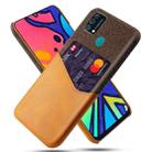 For Samsung Galaxy F41 Cloth Texture PC + PU Leather Back Cover Shockproof Case with Card Slot(Orange) - 1