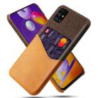 For Samsung Galaxy M31s Cloth Texture PC + PU Leather Back Cover Shockproof Case with Card Slot(Orange) - 1