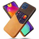 For Samsung Galaxy M62 Cloth Texture PC + PU Leather Back Cover Shockproof Case with Card Slot(Orange) - 1