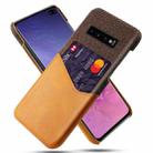 For Samsung Galaxy S10+ Cloth Texture PC + PU Leather Back Cover Shockproof Case with Card Slot(Orange) - 1