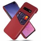 For Samsung Galaxy S10+ Cloth Texture PC + PU Leather Back Cover Shockproof Case with Card Slot(Red) - 1