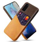 For Samsung Galaxy S20 Cloth Texture PC + PU Leather Back Cover Shockproof Case with Card Slot(Orange) - 1