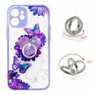 For iPhone 12 mini Colored Drawing Starry Sky Epoxy TPU Shockproof Case with Ring Holder (Purple Flower Butterfly) - 1
