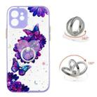 For iPhone 12 Colored Drawing Starry Sky Epoxy TPU Shockproof Case with Ring Holder(Purple Flower Butterfly) - 1