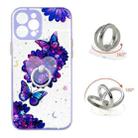 For iPhone 12 Pro Max Colored Drawing Starry Sky Epoxy TPU Shockproof Case with Ring Holder(Purple Flower Butterfly) - 1