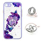 For iPhone SE 2022 / SE 2020 / 8 / 7 Colored Drawing Starry Sky Epoxy TPU Shockproof Case with Ring Holder(Purple Flower Butterfly) - 1