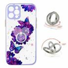 For iPhone 12 Pro Colored Drawing Starry Sky Epoxy TPU Shockproof Case with Ring Holder(Purple Flower Butterfly) - 1