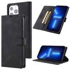 For iPhone 13 Pro TAOKKIM Skin Feel Calf Texture Horizontal Flip PU Leather Case with Holder & Card Slots & Photo Frame & Wallet (Black) - 1