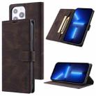 For iPhone 13 Pro TAOKKIM Skin Feel Calf Texture Horizontal Flip PU Leather Case with Holder & Card Slots & Photo Frame & Wallet (Coffee) - 1