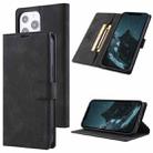 For iPhone 13 Pro Max TAOKKIM Skin Feel Calf Texture Horizontal Flip PU Leather Case with Holder & Card Slots & Photo Frame & Wallet (Black) - 1