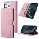 For iPhone 13 Pro Max TAOKKIM Skin Feel Calf Texture Horizontal Flip PU Leather Case with Holder & Card Slots & Photo Frame & Wallet (Pink) - 1