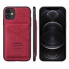 For iPhone 13 TAOKKIM Retro Matte PU Leather + PC + TPU Shockproof Back Cover Case with Holder & Card Slot(Red) - 1