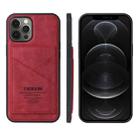 For iPhone 13 Pro TAOKKIM Retro Matte PU Leather + PC + TPU Shockproof Back Cover Case with Holder & Card Slot (Red) - 1