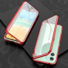 For iPhone 11 Ultra Slim Double Sides Magnetic Adsorption Angular Frame Tempered Glass Magnet Flip Case(Red) - 1