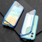 For iPhone 11 Ultra Slim Double Sides Magnetic Adsorption Angular Frame Tempered Glass Magnet Flip Case(Blue) - 1