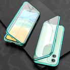 For iPhone 11 Ultra Slim Double Sides Magnetic Adsorption Angular Frame Tempered Glass Magnet Flip Case(Green) - 1