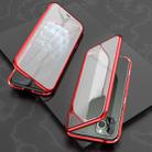 For iPhone 11 Pro Ultra Slim Double Sides Magnetic Adsorption Angular Frame Tempered Glass Magnet Flip Case(Red) - 1