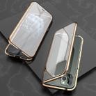 For iPhone 11 Pro Ultra Slim Double Sides Magnetic Adsorption Angular Frame Tempered Glass Magnet Flip Case(Gold) - 1