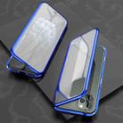 For iPhone 11 Pro Ultra Slim Double Sides Magnetic Adsorption Angular Frame Tempered Glass Magnet Flip Case(Blue) - 1