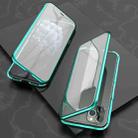 For iPhone 11 Pro Ultra Slim Double Sides Magnetic Adsorption Angular Frame Tempered Glass Magnet Flip Case(Green) - 1