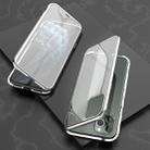 For iPhone 11 Pro Ultra Slim Double Sides Magnetic Adsorption Angular Frame Tempered Glass Magnet Flip Case(Silver) - 1