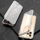 For iPhone 11 Pro Max Ultra Slim Double Sides Magnetic Adsorption Angular Frame Tempered Glass Magnet Flip Case(Silver) - 1