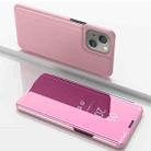 For iPhone 13 Plated Mirror Horizontal Flip Leather Case with Holder(Rose Gold) - 1