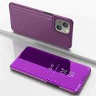 For iPhone 13 Plated Mirror Horizontal Flip Leather Case with Holder(Purple) - 1