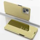 For iPhone 13 Plated Mirror Horizontal Flip Leather Case with Holder(Gold) - 1