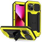 For iPhone 13 R-JUST Sliding Camera Shockproof Life Waterproof Dust-proof Metal + Silicone Protective Case with Holder(Yellow) - 1