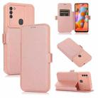 Push Window Double Buckle PU + Silicone Horizontal Flip Leather Case with Holder & Card Slot For Samsung Galaxy A11(Rose Gold) - 1