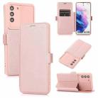 Push Window Double Buckle PU + Silicone Horizontal Flip Leather Case with Holder & Card Slot For Samsung Galaxy S21 5G(Rose Gold) - 1