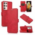 Push Window Double Buckle PU + Silicone Horizontal Flip Leather Case with Holder & Card Slot For Samsung Galaxy S21 Ultra 5G(Red) - 1