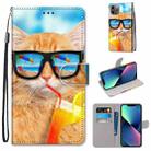 For iPhone 13 mini Coloured Drawing Cross Texture Horizontal Flip PU Leather Case with Holder & Card Slots & Wallet & Lanyard (Cat Drinking Soda) - 1
