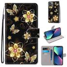 For iPhone 13 mini Coloured Drawing Cross Texture Horizontal Flip PU Leather Case with Holder & Card Slots & Wallet & Lanyard (Gold Diamond Butterfly) - 1