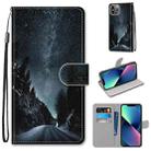 For iPhone 13 mini Coloured Drawing Cross Texture Horizontal Flip PU Leather Case with Holder & Card Slots & Wallet & Lanyard (Mountain Road Starry Sky) - 1