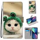 For iPhone 13 mini Coloured Drawing Cross Texture Horizontal Flip PU Leather Case with Holder & Card Slots & Wallet & Lanyard (Frog Kitten) - 1