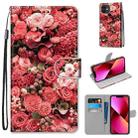 For iPhone 13 Coloured Drawing Cross Texture Horizontal Flip PU Leather Case with Holder & Card Slots & Wallet & Lanyard(Pink Rose Garden) - 1