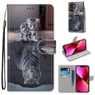 For iPhone 13 Coloured Drawing Cross Texture Horizontal Flip PU Leather Case with Holder & Card Slots & Wallet & Lanyard(Cat Becomes Tiger) - 1