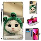 For iPhone 13 Coloured Drawing Cross Texture Horizontal Flip PU Leather Case with Holder & Card Slots & Wallet & Lanyard(Frog Kitten) - 1
