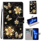 For iPhone 13 Pro Coloured Drawing Cross Texture Horizontal Flip PU Leather Case with Holder & Card Slots & Wallet & Lanyard (Gold Diamond Butterfly) - 1