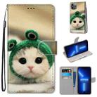 For iPhone 13 Pro Coloured Drawing Cross Texture Horizontal Flip PU Leather Case with Holder & Card Slots & Wallet & Lanyard (Frog Kitten) - 1