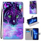 For iPhone 13 Pro Coloured Drawing Cross Texture Horizontal Flip PU Leather Case with Holder & Card Slots & Wallet & Lanyard (Tiger Drinking Water) - 1